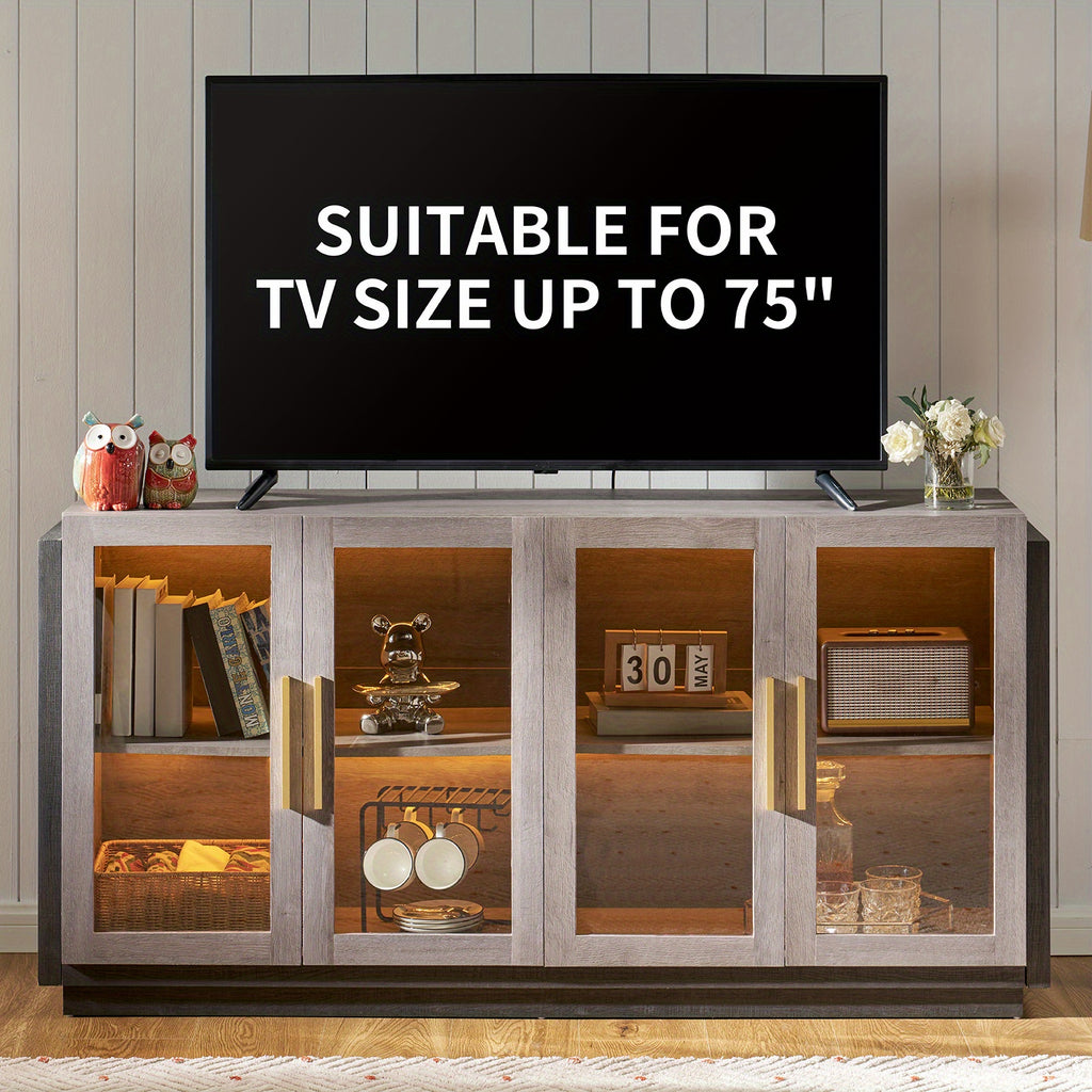 ALBOTT Sideboard Buffet Cabinet with Storage 64 Inch Cabinet with Glass Door Modern Wood Buffet Cabinet for Dining Area Kitchen And Hallway
