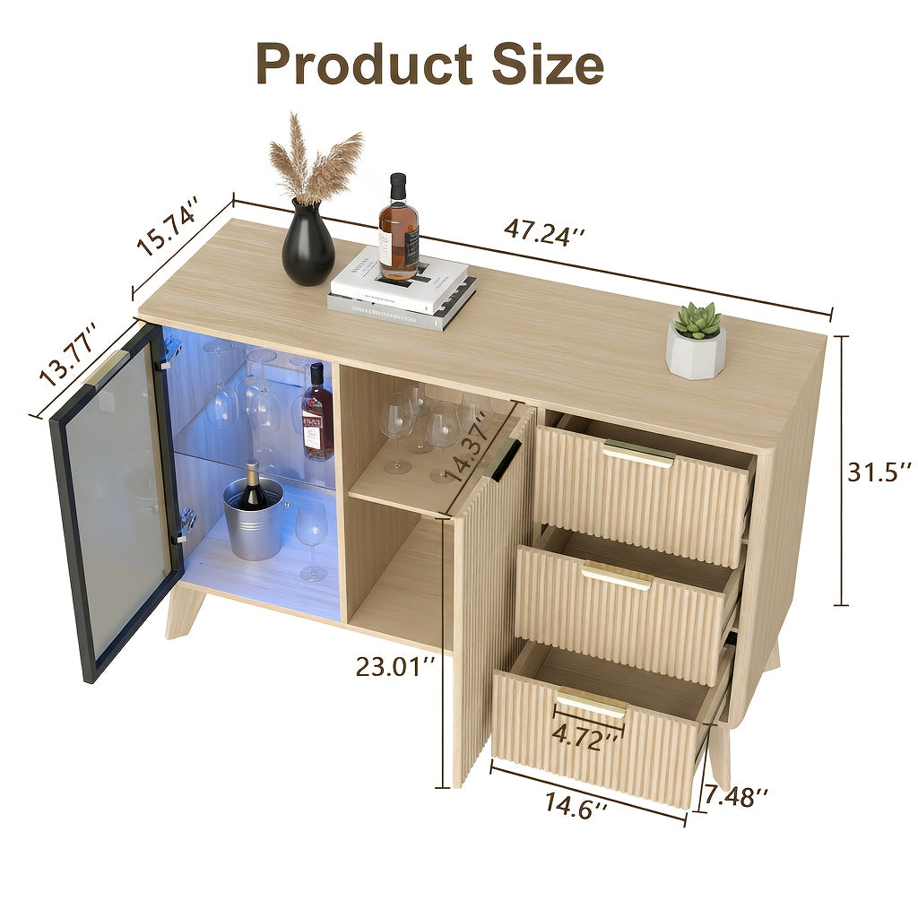 Siducal 47'' Buffet Cabinet With Glass Doors And Drawers, Large Storage Kitchen Coffee Bar Cabinet