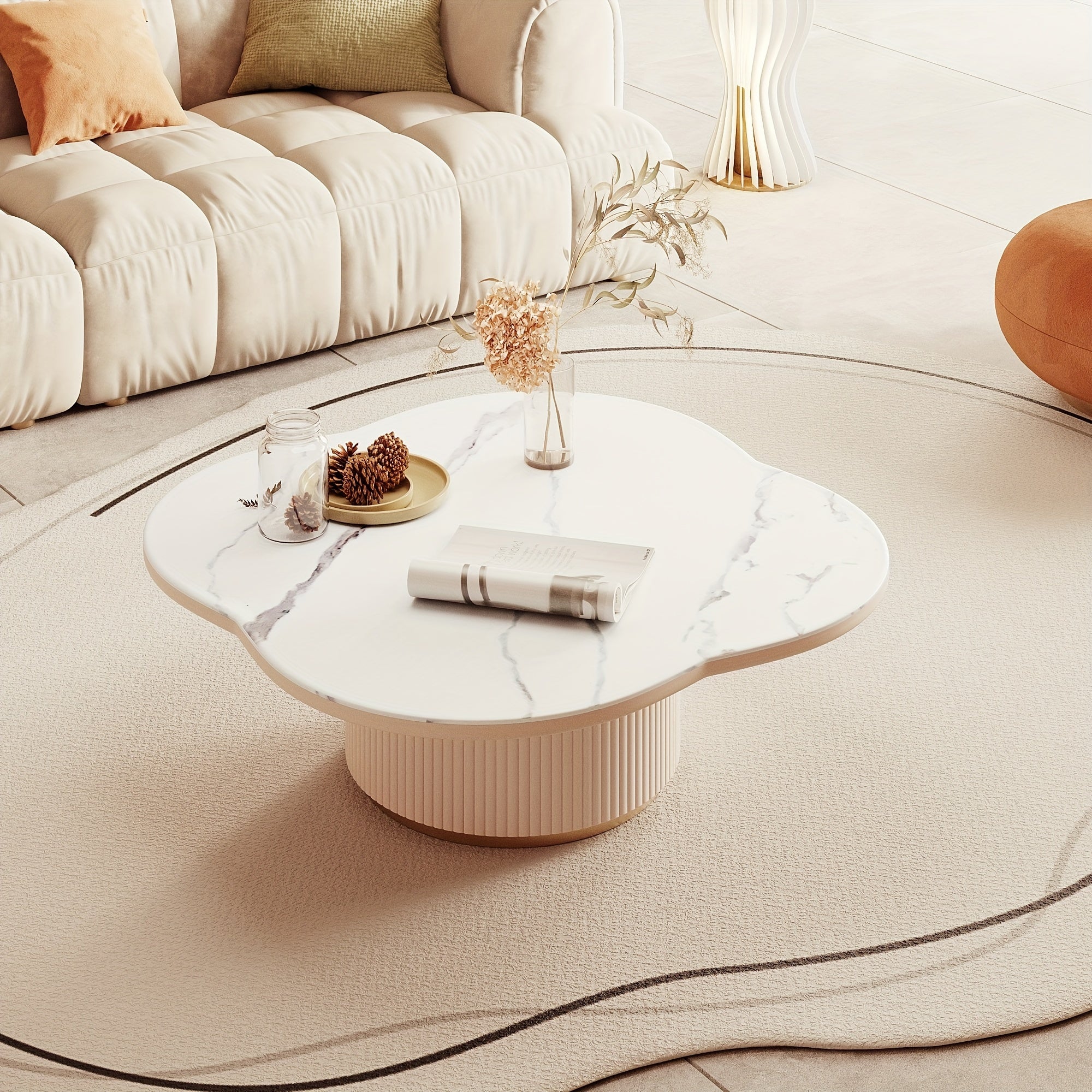 1pcs light luxury cream style cloudy rock slab coffee table, living room household irregular creative table (sent in two packages)