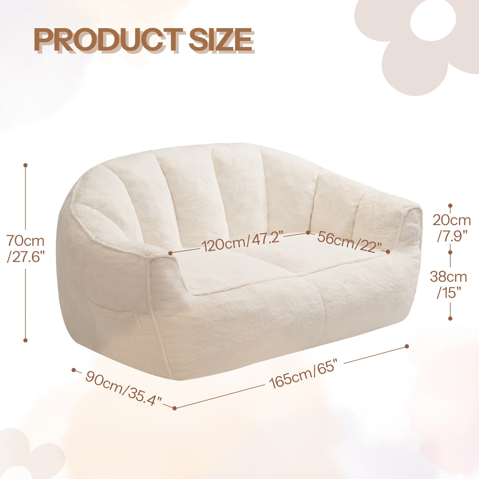 Oversized Plush Faux Fur Bean Bag Chair & Lounger - Large Foam Sofa Suitable for Bed, Couch, Office Chair, No Assembly Required, Shredded Foam, Modern Minimalist, - for -Room Use (White)
