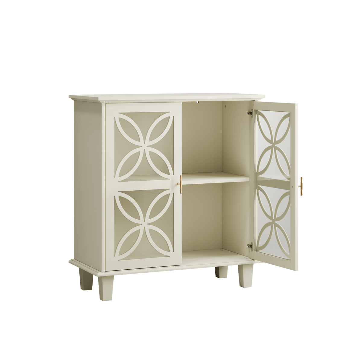 2-Door Decorative Storage Cabinet | Sideboard Buffet, Freestanding Bathroom Cabinet with Tempered Glass, Modern Retro Kitchen Console Table, Art Deco Style, Floor Mount, Color