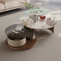 Modern No Assembly Required Nesting Coffee Table Set with 360° Rotating Sintered Stone Top And Hidden Storage