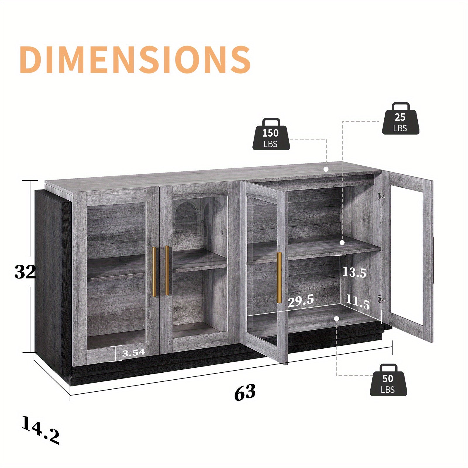 ALBOTT Sideboard Buffet Cabinet with Storage 64 Inch Cabinet with Glass Door Modern Wood Buffet Cabinet for Dining Area Kitchen And Hallway