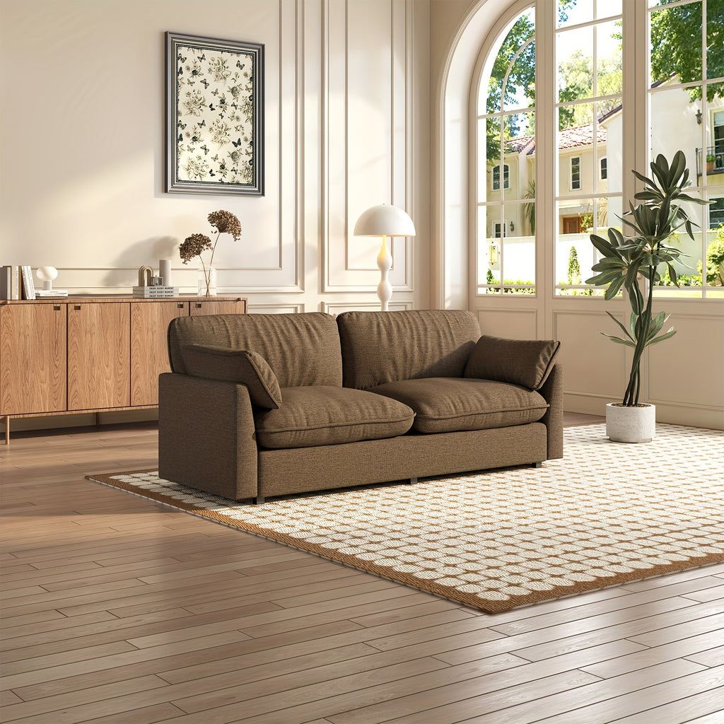 Modern Loveseat Sofa 2-Seater Couch for Living Room - Dark Brown Upholstered Sofa with Deep Seats & 2 Throw Pillows | Comfortable Small Couch for Bedroom, Apartment | Easy Assembly Required