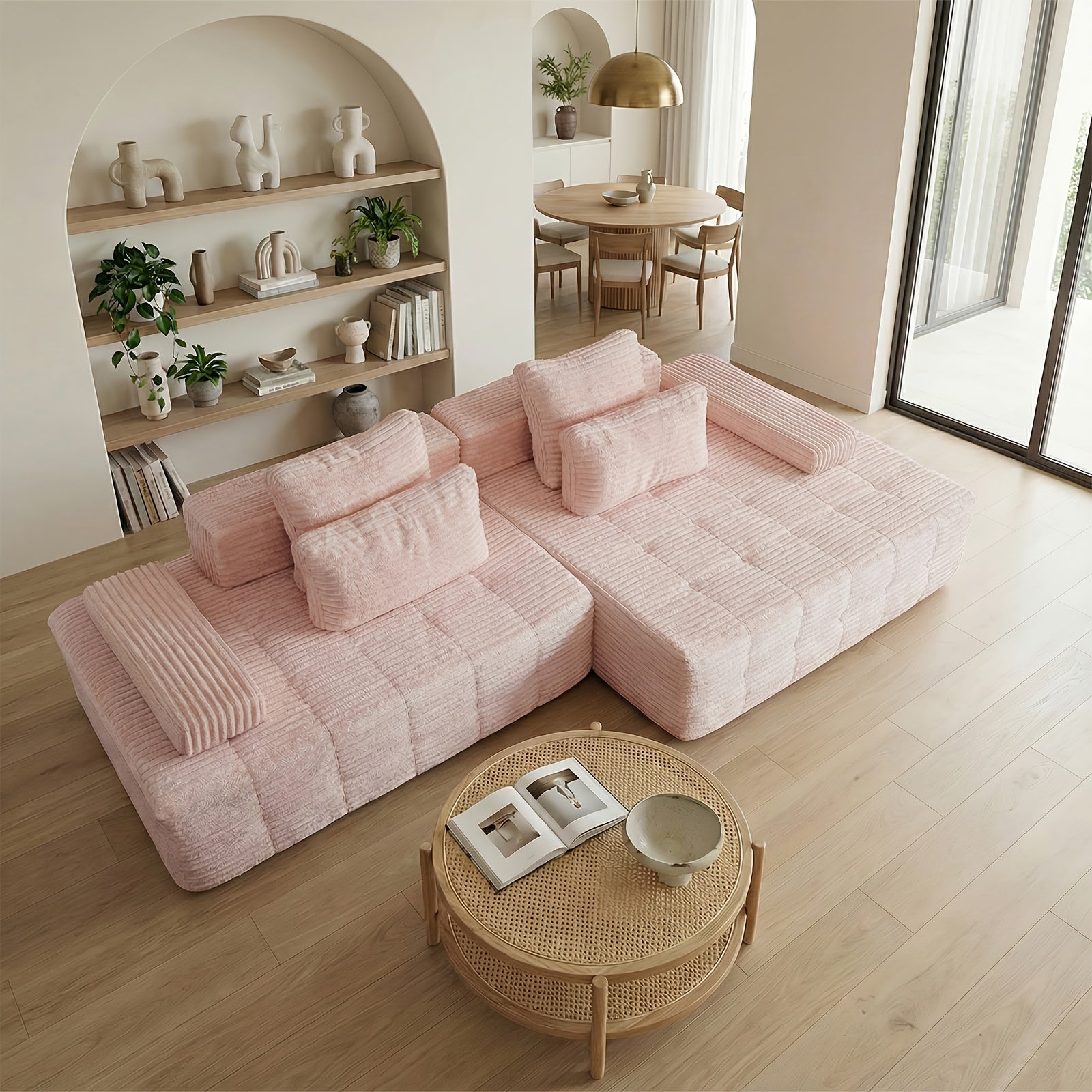 Free Combination Sectional Cloud Sofa Couch with 4 Pillows, Modular Sectional Sofa Bed for Living Room, Corduroy Sofa Couches for Living Room, Apartment, Bedroom. No Assembly Required