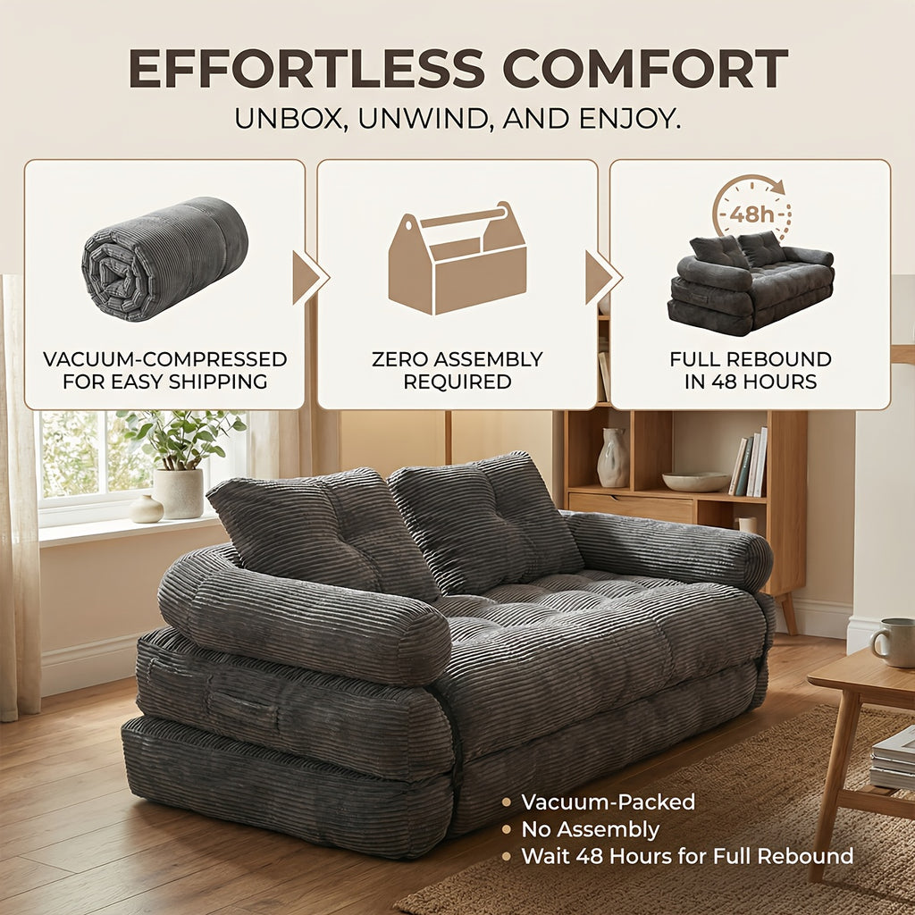 Convertible Cloud Sofa, 4 In 1 Loveseat Folding Couch Foldable - Chaise Lounge Chair, Pull Out Sofa With Pillows, Boneless Couch Comfy Lounge Loveseat For Living Room, Home Theater, Multiple Colors Available