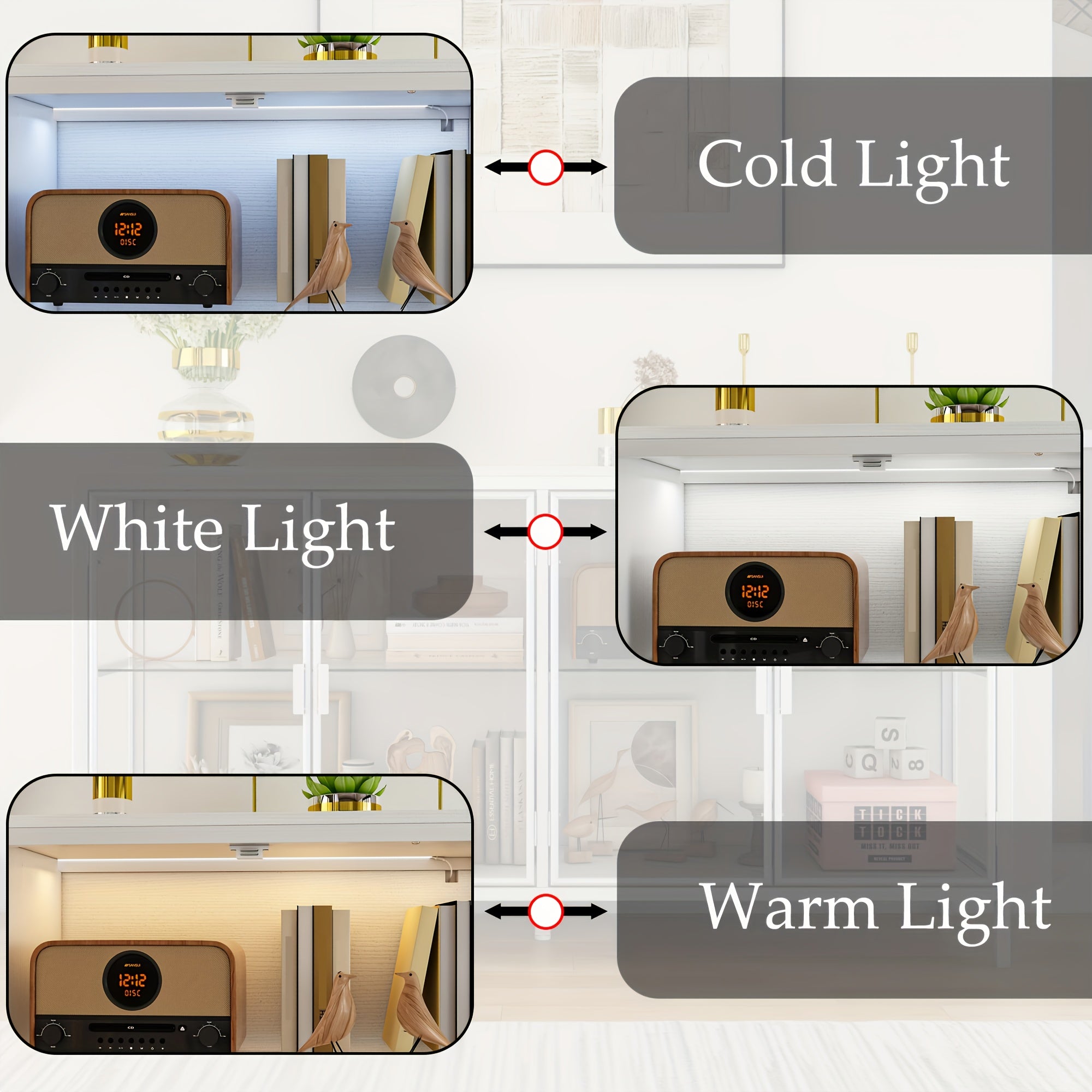 55.1'' W Glass Display Cabinet with Adjustable Lighting, Modern Storage Cabinet with 4 Storage Compartments & 4 Glass Doors, Stylish Design, for Living Room And Dining Room