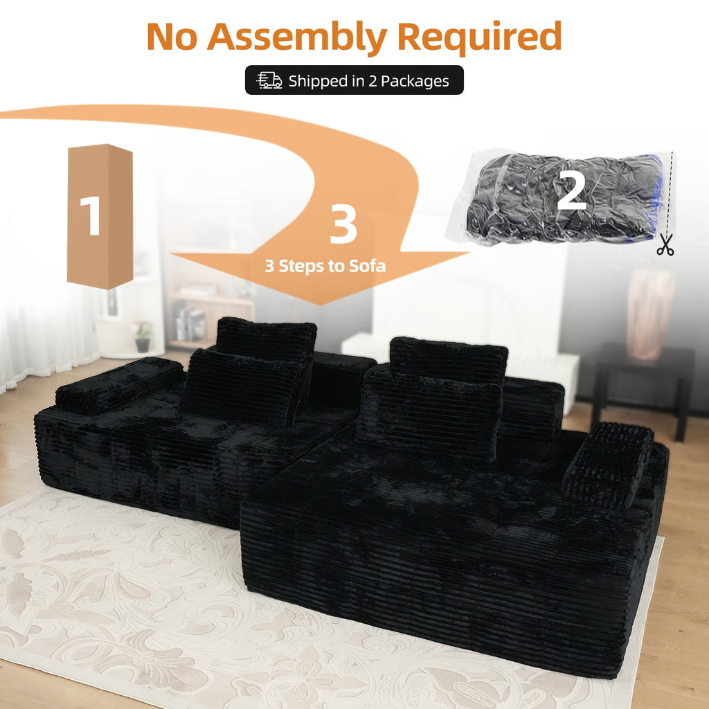 Free Combination Sectional Cloud Sofa Couch with 4 Pillows, Modular Sectional Sofa Bed for Living Room, Corduroy Sofa Couches for Living Room, Apartment, Bedroom. No Assembly Required