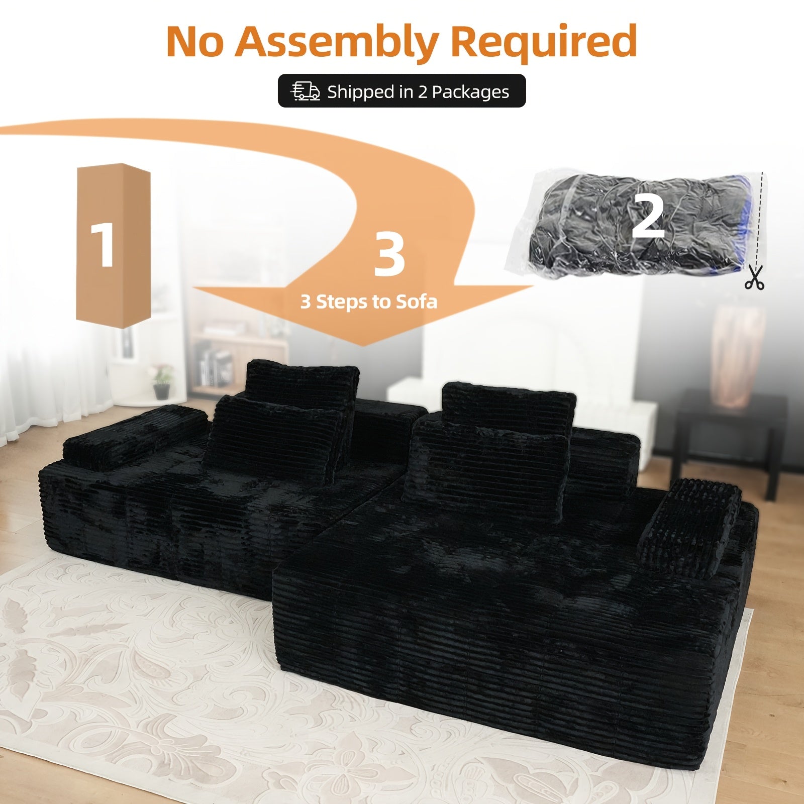Free Combination Sectional Cloud Sofa Couch with 4 Pillows, Modular Sectional Sofa Bed for Living Room, Corduroy Sofa Couches for Living Room, Apartment, Bedroom. No Assembly Required