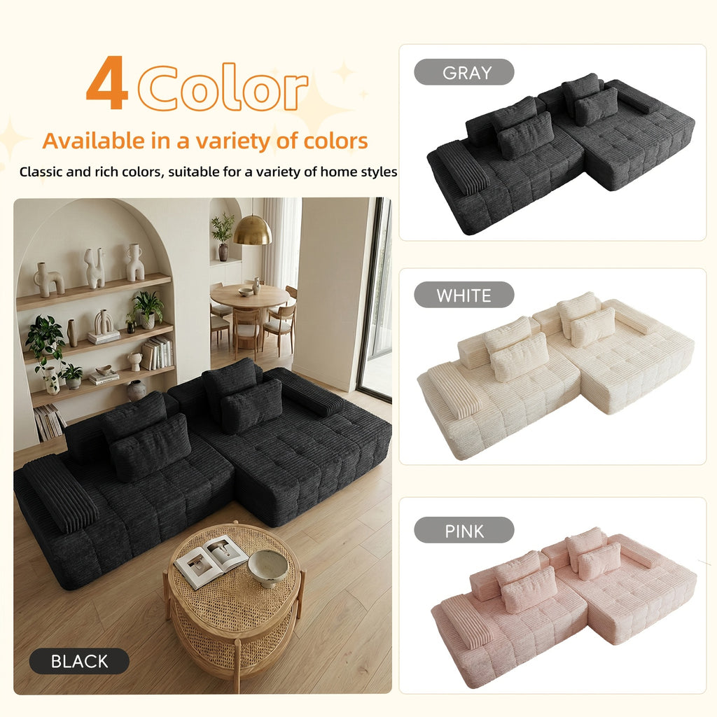 Free Combination Sectional Cloud Sofa Couch with 4 Pillows, Modular Sectional Sofa Bed for Living Room, Corduroy Sofa Couches for Living Room, Apartment, Bedroom. No Assembly Required