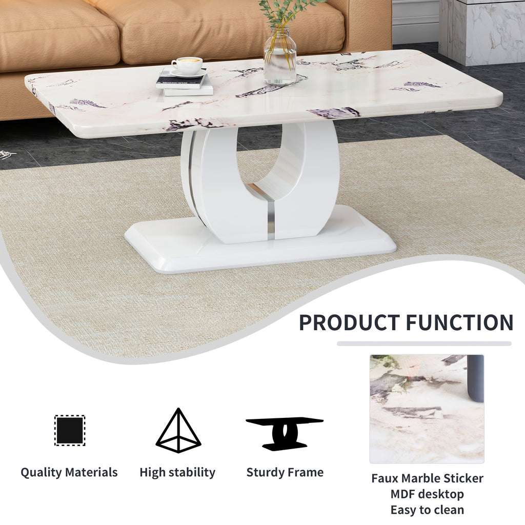 Contemporary Minimalist Rectangular Coffee Table Featuring a White Faux Marble Design, a Spacious And Adaptable Piece for The Living Room, Perfect As a Central Tea Table Or Accent Furniture, Ideal for Various Settings, And Easy to Assemble