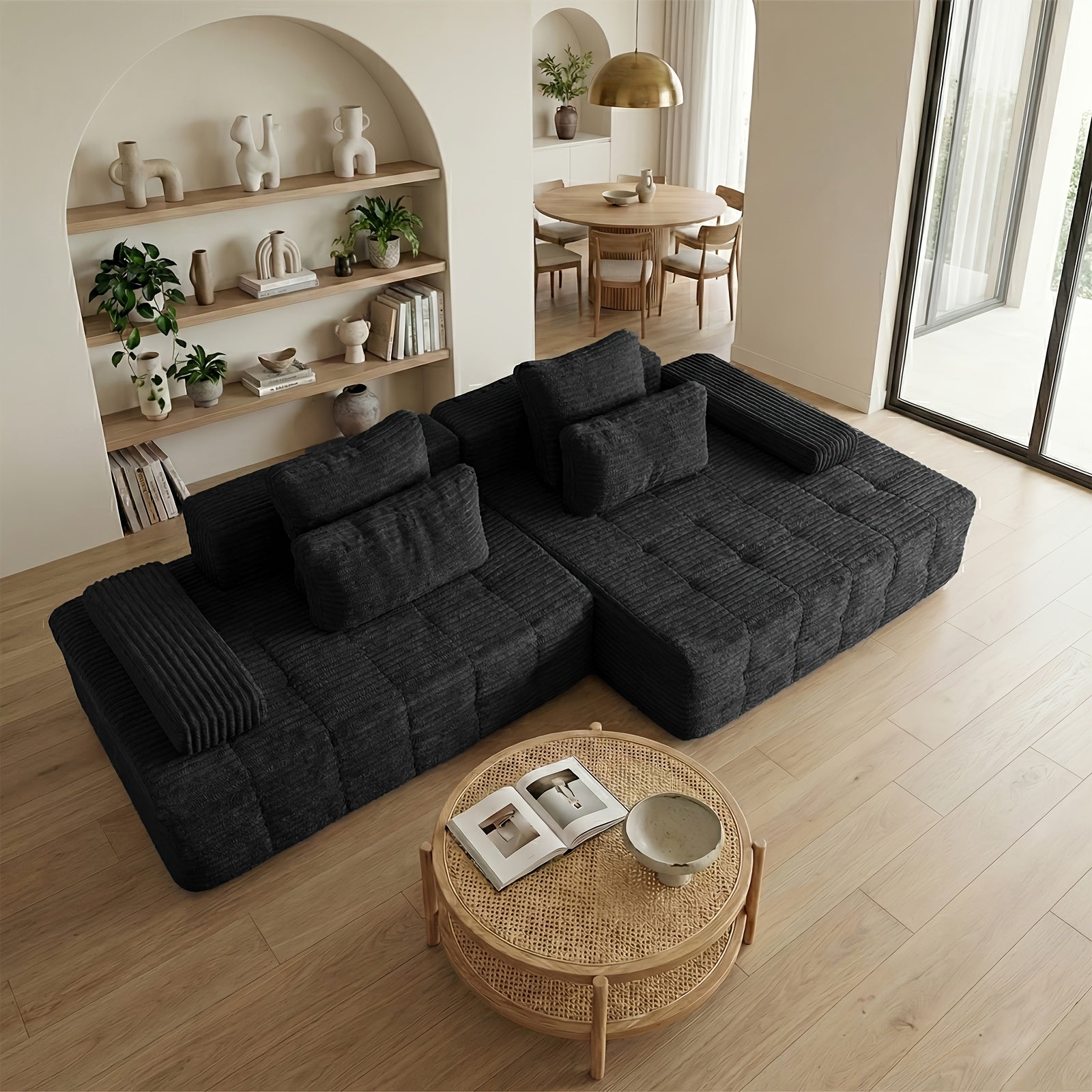 Free Combination Sectional Cloud Sofa Couch with 4 Pillows, Modular Sectional Sofa Bed for Living Room, Corduroy Sofa Couches for Living Room, Apartment, Bedroom. No Assembly Required