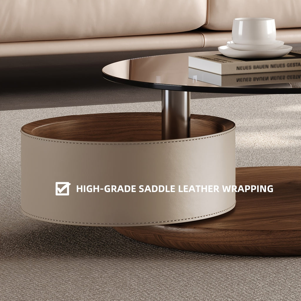 Modern No Assembly Required Nesting Coffee Table Set with 360° Rotating Sintered Stone Top And Hidden Storage