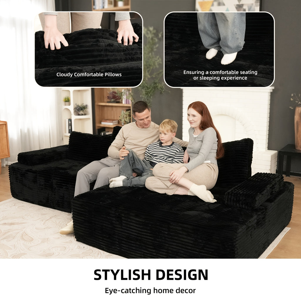 Free Combination Sectional Cloud Sofa Couch with 4 Pillows, Modular Sectional Sofa Bed for Living Room, Corduroy Sofa Couches for Living Room, Apartment, Bedroom. No Assembly Required
