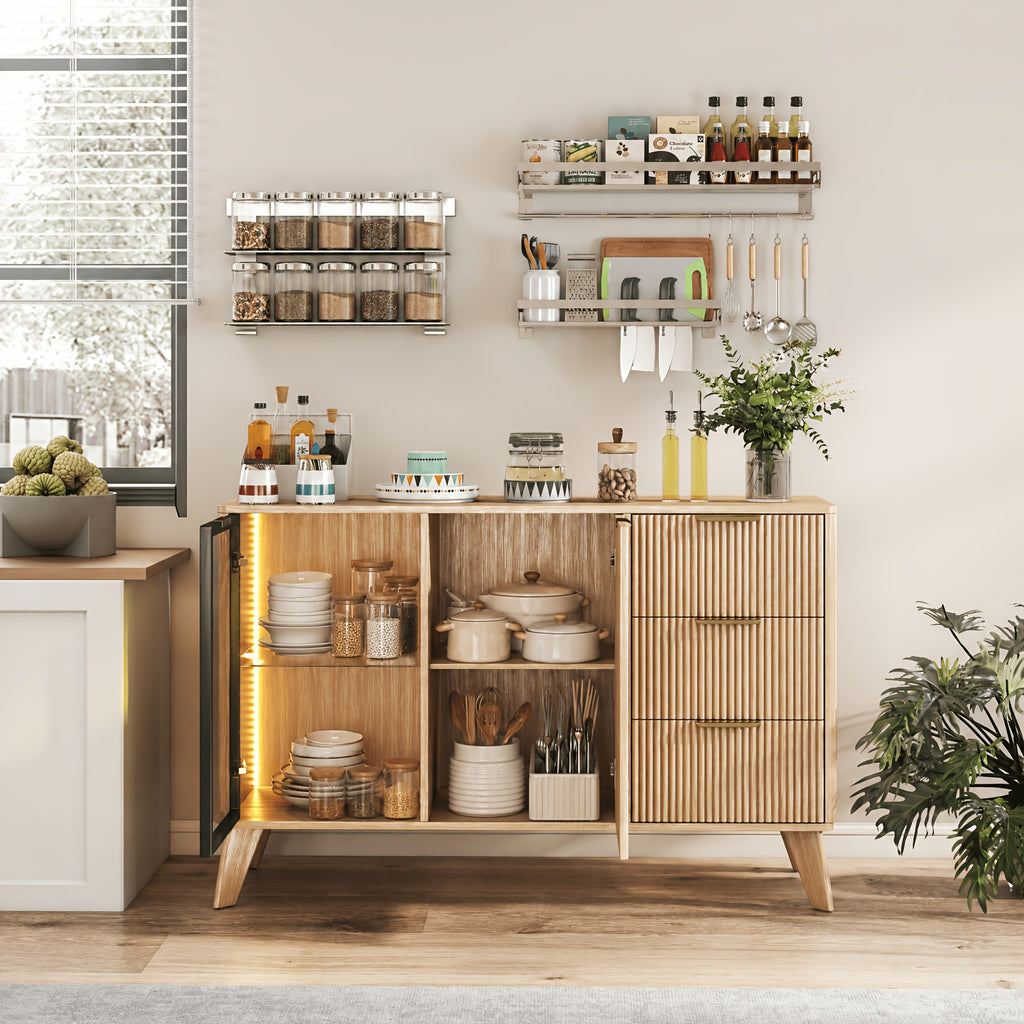 Siducal 47'' Buffet Cabinet With Glass Doors And Drawers, Large Storage Kitchen Coffee Bar Cabinet