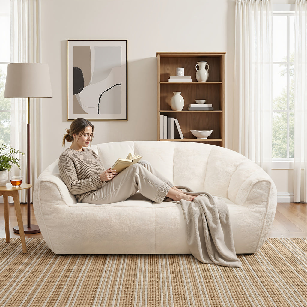 Oversized Plush Faux Fur Bean Bag Chair & Lounger - Large Foam Sofa Suitable for Bed, Couch, Office Chair, No Assembly Required, Shredded Foam, Modern Minimalist, - for -Room Use (White)