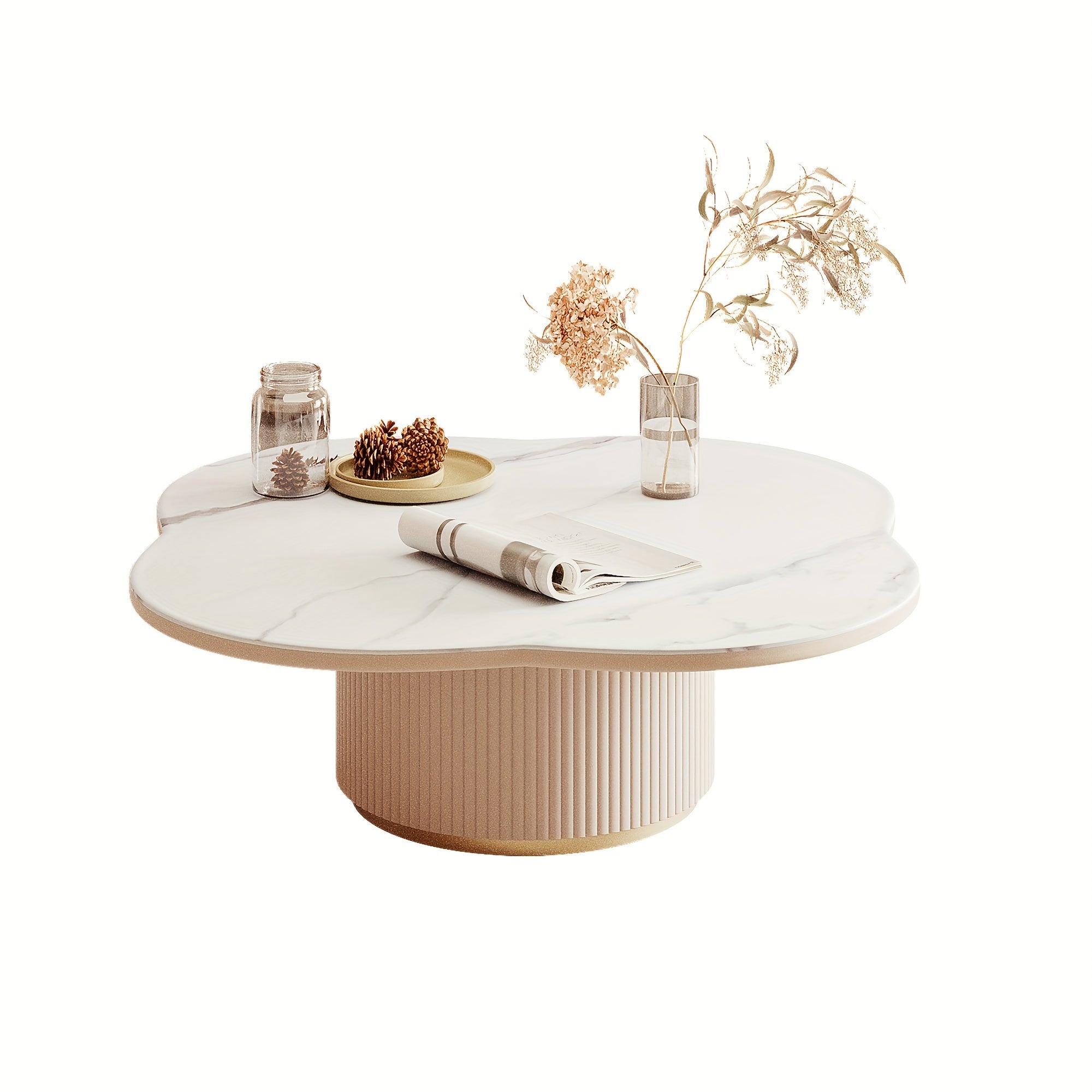 1pcs light luxury cream style cloudy rock slab coffee table, living room household irregular creative table (sent in two packages)