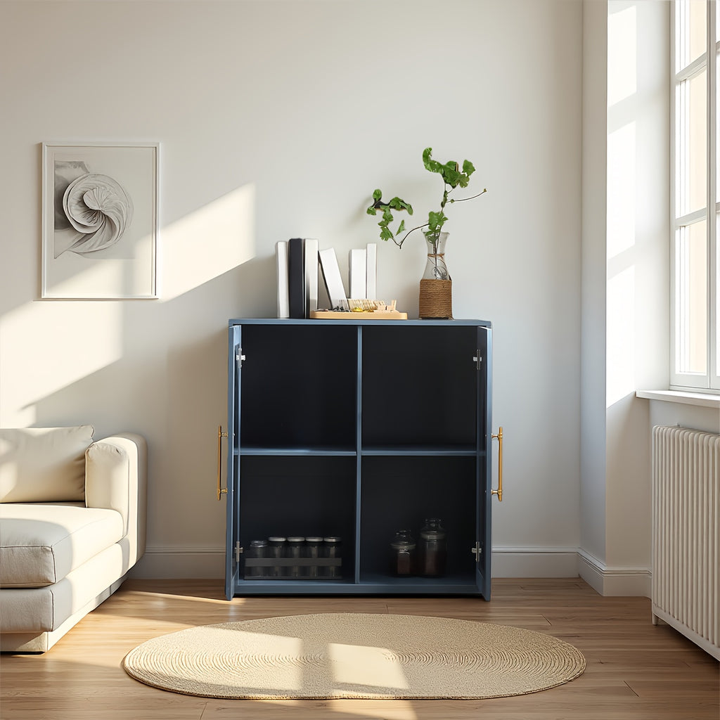 Modern Natural Buffet Sideboard with Arched Glass Doors & Adjustable Shelves - Wide -Standing Storage Cabinet Suitable for Living Room, Kitchen, Dining Room, \u002FParticle Board, Low Profile, Ample Closed Storage Space