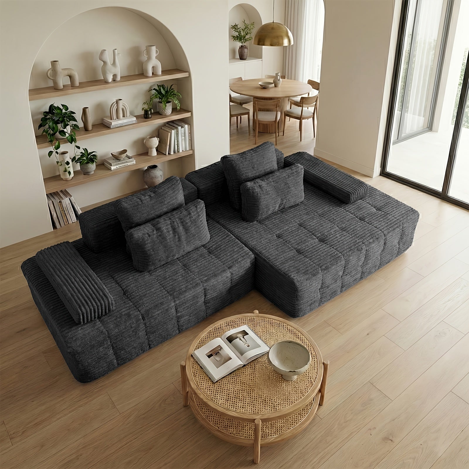 Free Combination Sectional Cloud Sofa Couch with 4 Pillows, Modular Sectional Sofa Bed for Living Room, Corduroy Sofa Couches for Living Room, Apartment, Bedroom. No Assembly Required