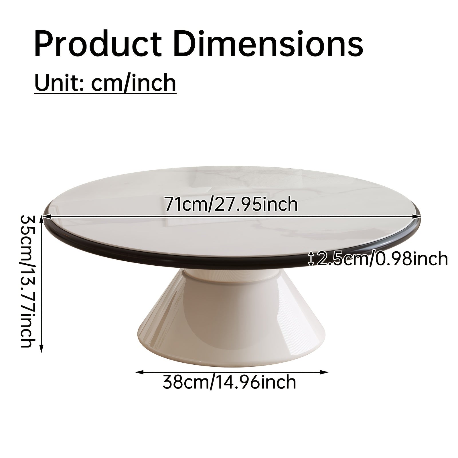 Modern Round Coffee Table with Cream White Stone Glass Top & Stain-Resistant Base - Easy-Clean Single Pedestal Center Table, 27.95-Inch Round for Living Room, Bedroom - MDF\u002FFBDF Frame, Suitable for Modern or Decor