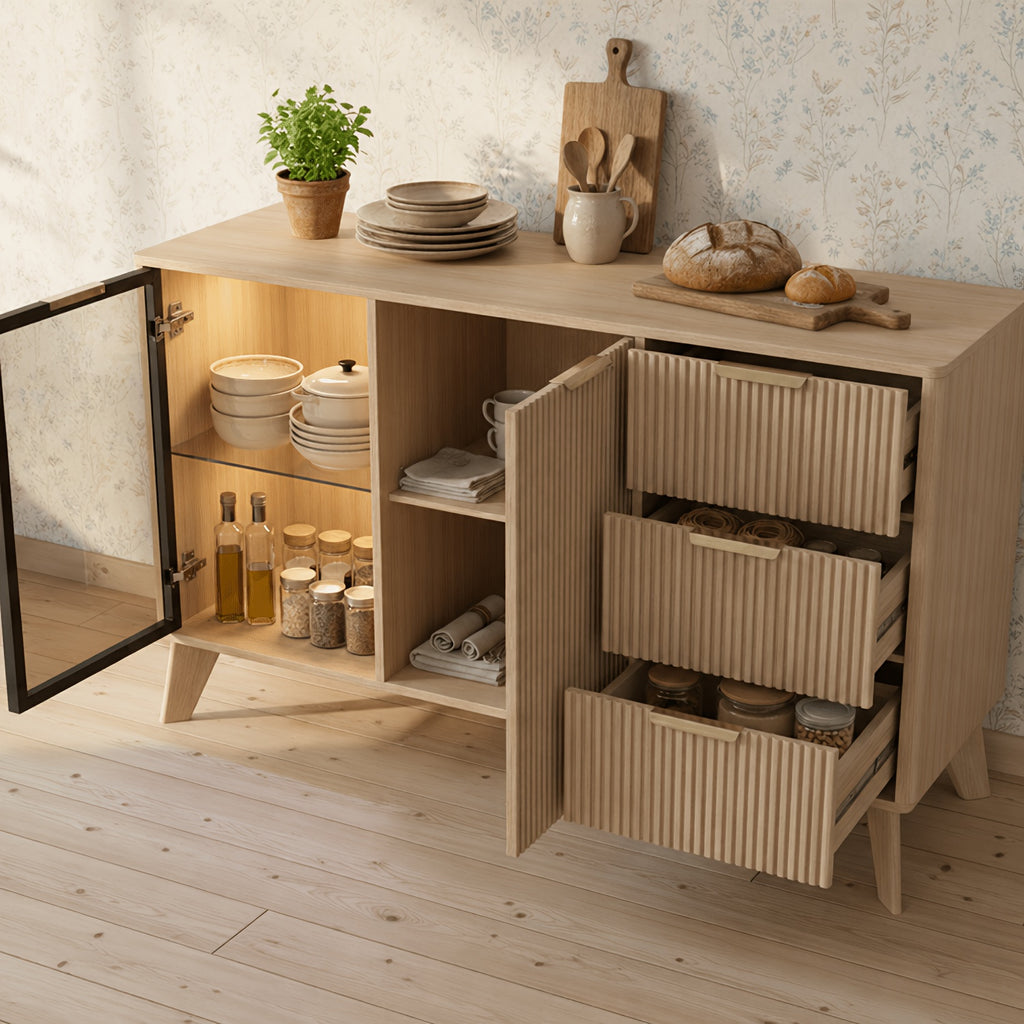 Siducal 47'' Buffet Cabinet With Glass Doors And Drawers, Large Storage Kitchen Coffee Bar Cabinet