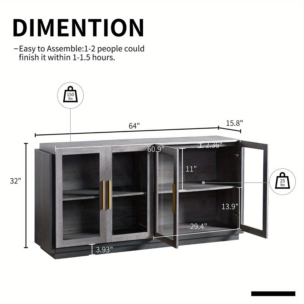 ALBOTT Sideboard Buffet Cabinet with Storage 64 Inch Cabinet with Glass Door Modern Wood Buffet Cabinet for Dining Area Kitchen And Hallway