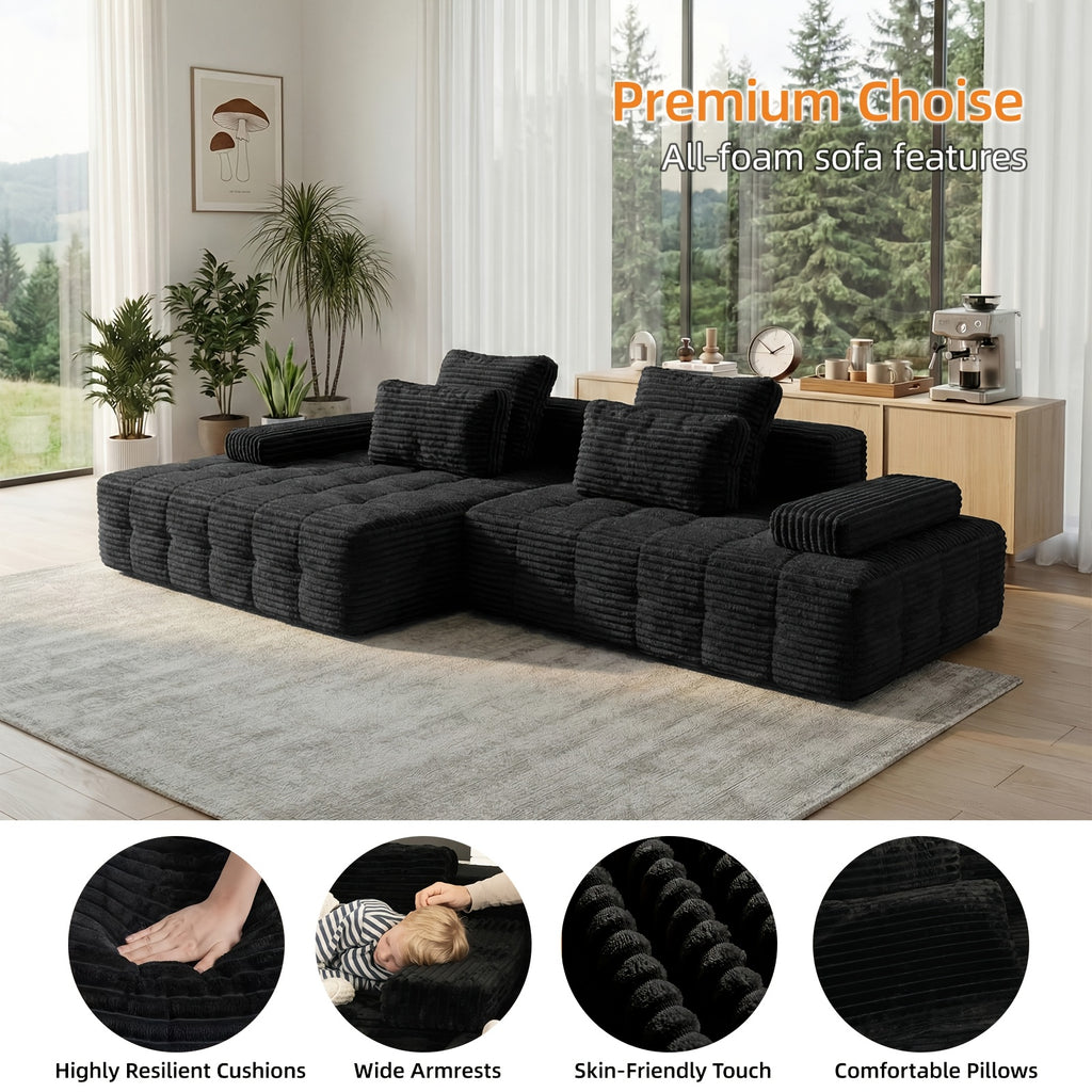Free Combination Sectional Cloud Sofa Couch with 4 Pillows, Modular Sectional Sofa Bed for Living Room, Corduroy Sofa Couches for Living Room, Apartment, Bedroom. No Assembly Required