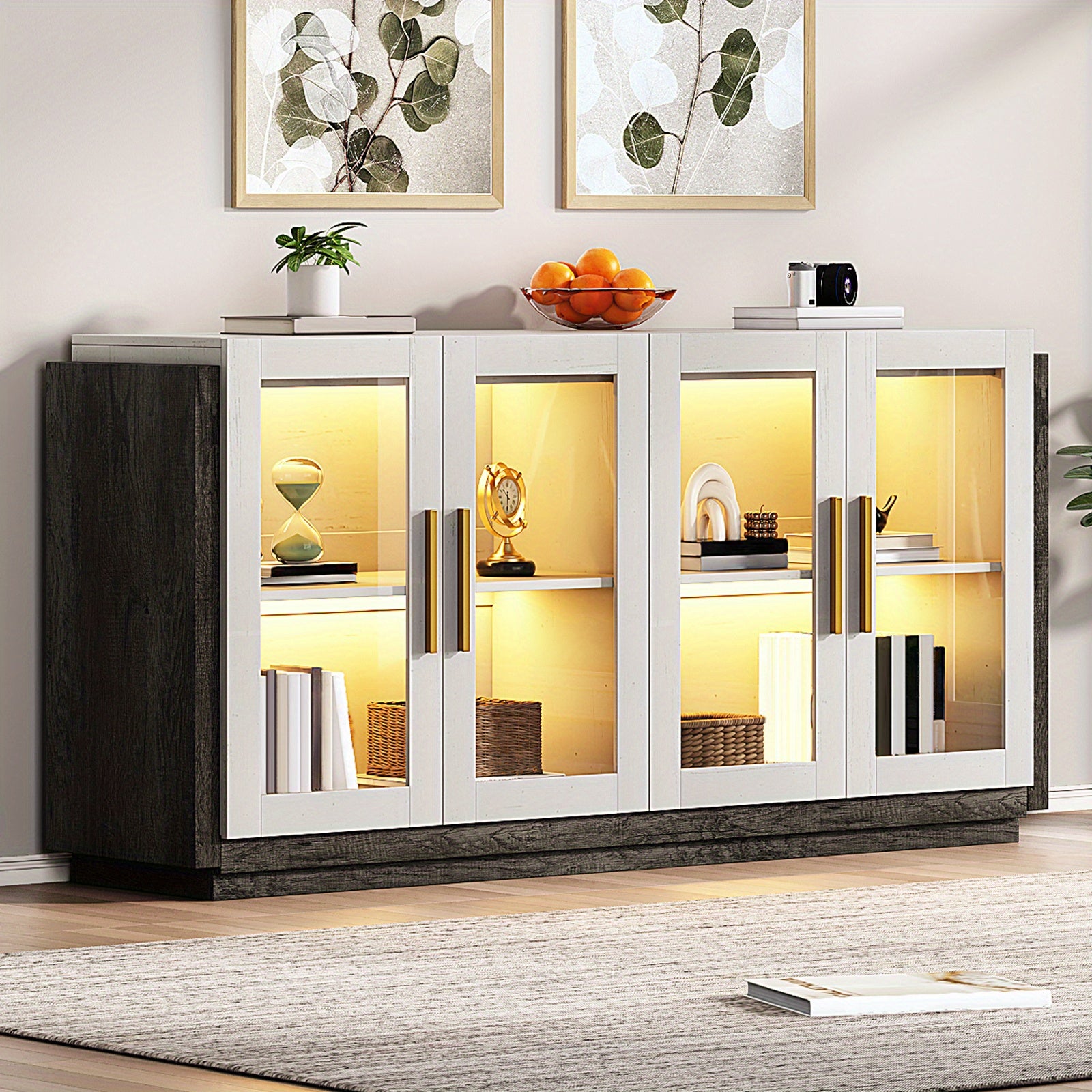ALBOTT Sideboard Buffet Cabinet with Storage 64 Inch Cabinet with Glass Door Modern Wood Buffet Cabinet for Dining Area Kitchen And Hallway