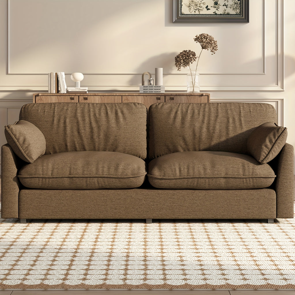 Modern Loveseat Sofa 2-Seater Couch for Living Room - Dark Brown Upholstered Sofa with Deep Seats & 2 Throw Pillows | Comfortable Small Couch for Bedroom, Apartment | Easy Assembly Required