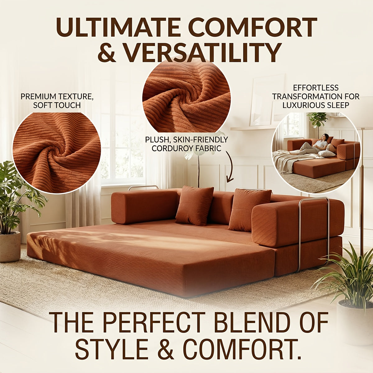 Convertible Modern Comfortable Cloud Couch - Modular Sofa with Cushion Pillows, Boneless Couch for Living Room, Living Room Furniture Set, Soft Deeply Cushions, Ready-to-Assemble, Memory Foam Filling, Modular Sofa Set, Thanksgiving Gift