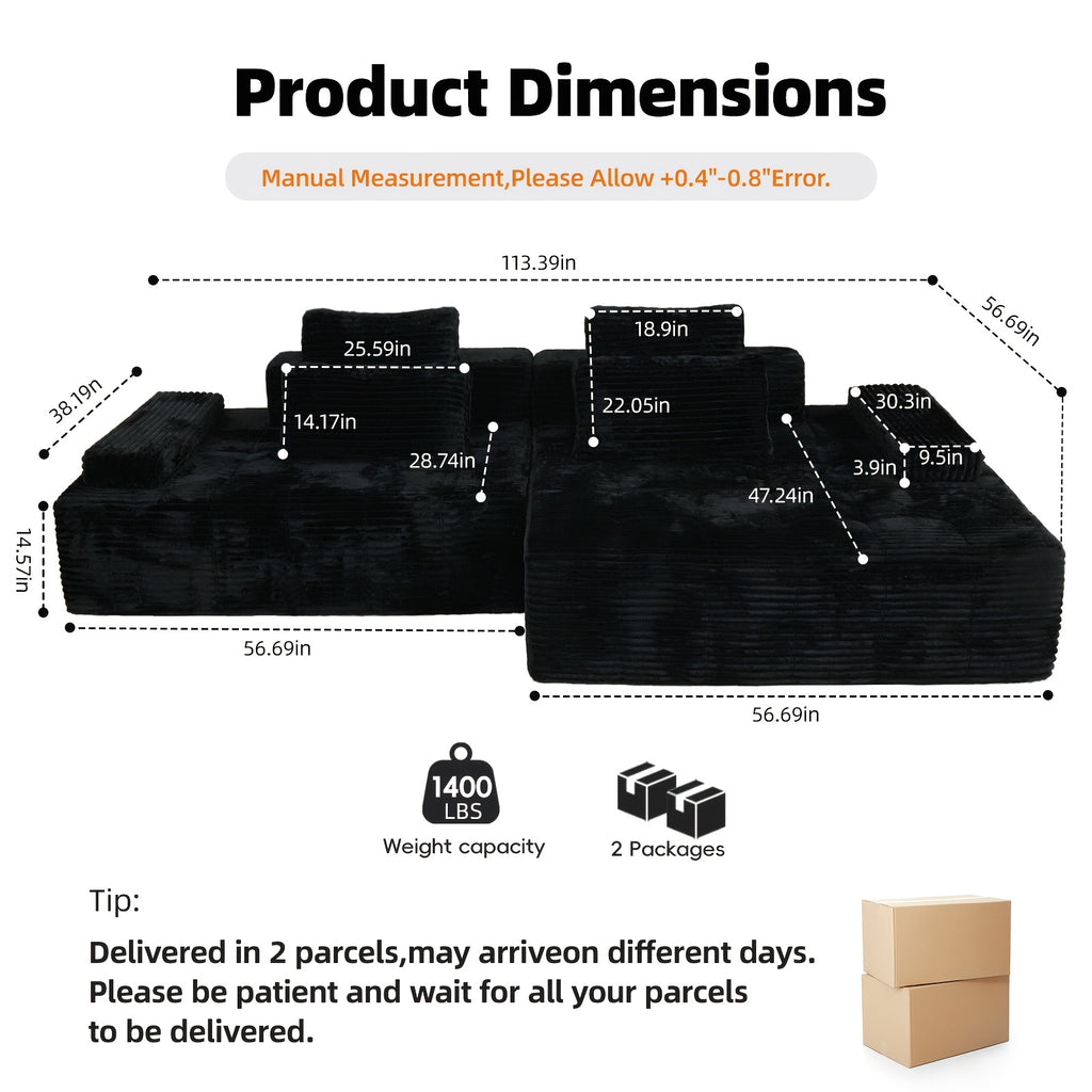 Free Combination Sectional Cloud Sofa Couch with 4 Pillows, Modular Sectional Sofa Bed for Living Room, Corduroy Sofa Couches for Living Room, Apartment, Bedroom. No Assembly Required