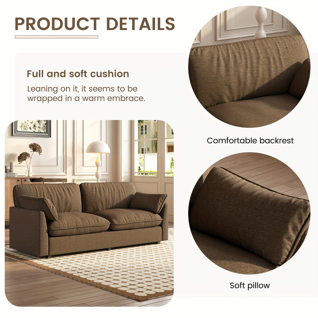 Modern Loveseat Sofa 2-Seater Couch for Living Room - Dark Brown Upholstered Sofa with Deep Seats & 2 Throw Pillows | Comfortable Small Couch for Bedroom, Apartment | Easy Assembly Required