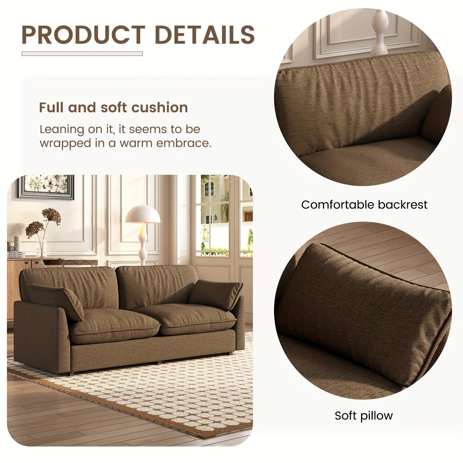 Modern Loveseat Sofa 2-Seater Couch for Living Room - Dark Brown Upholstered Sofa with Deep Seats & 2 Throw Pillows | Comfortable Small Couch for Bedroom, Apartment | Easy Assembly Required