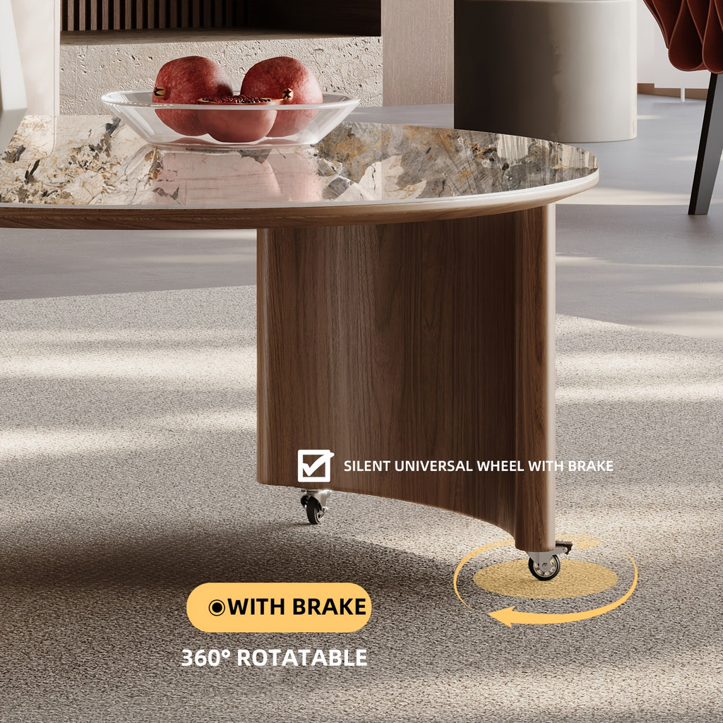 Modern No Assembly Required Nesting Coffee Table Set with 360° Rotating Sintered Stone Top And Hidden Storage