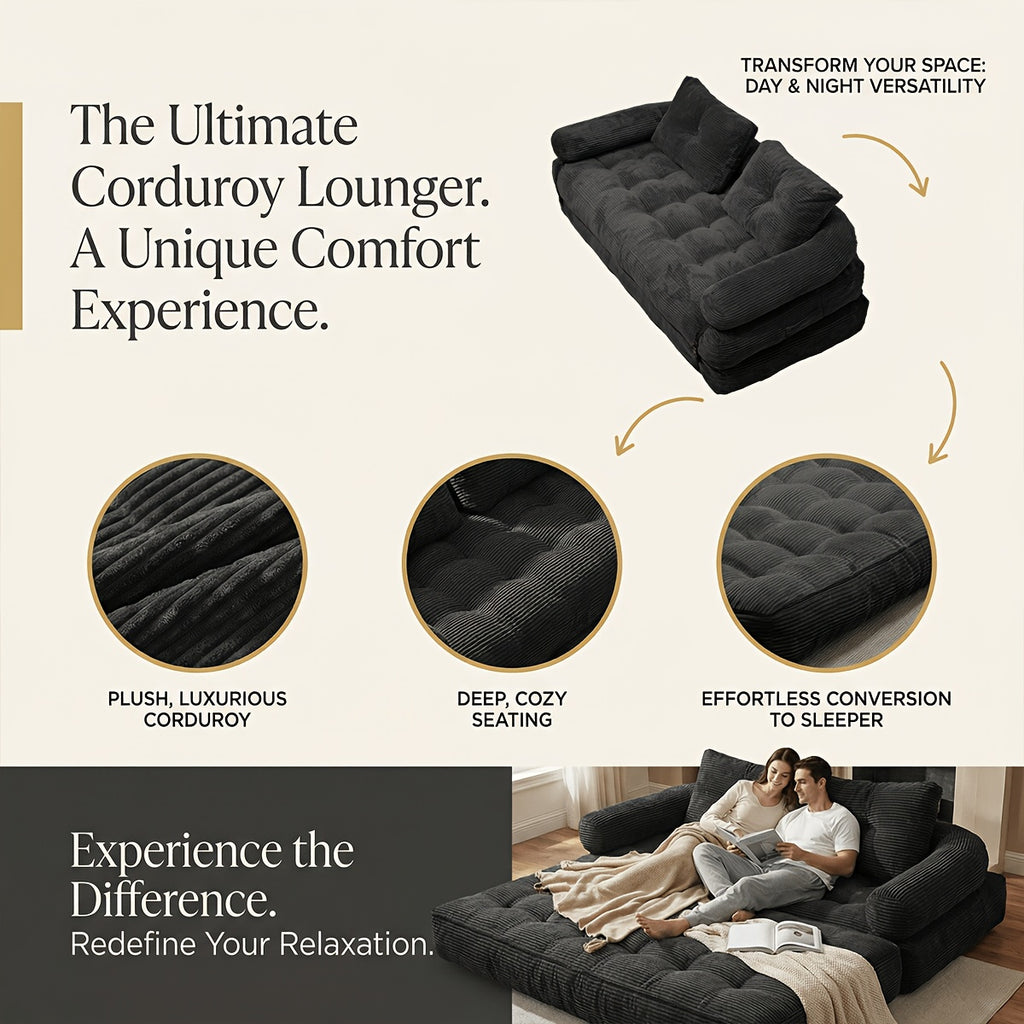 Convertible Cloud Sofa, 4 In 1 Loveseat Folding Couch Foldable - Chaise Lounge Chair, Pull Out Sofa With Pillows, Boneless Couch Comfy Lounge Loveseat For Living Room, Home Theater, Multiple Colors Available