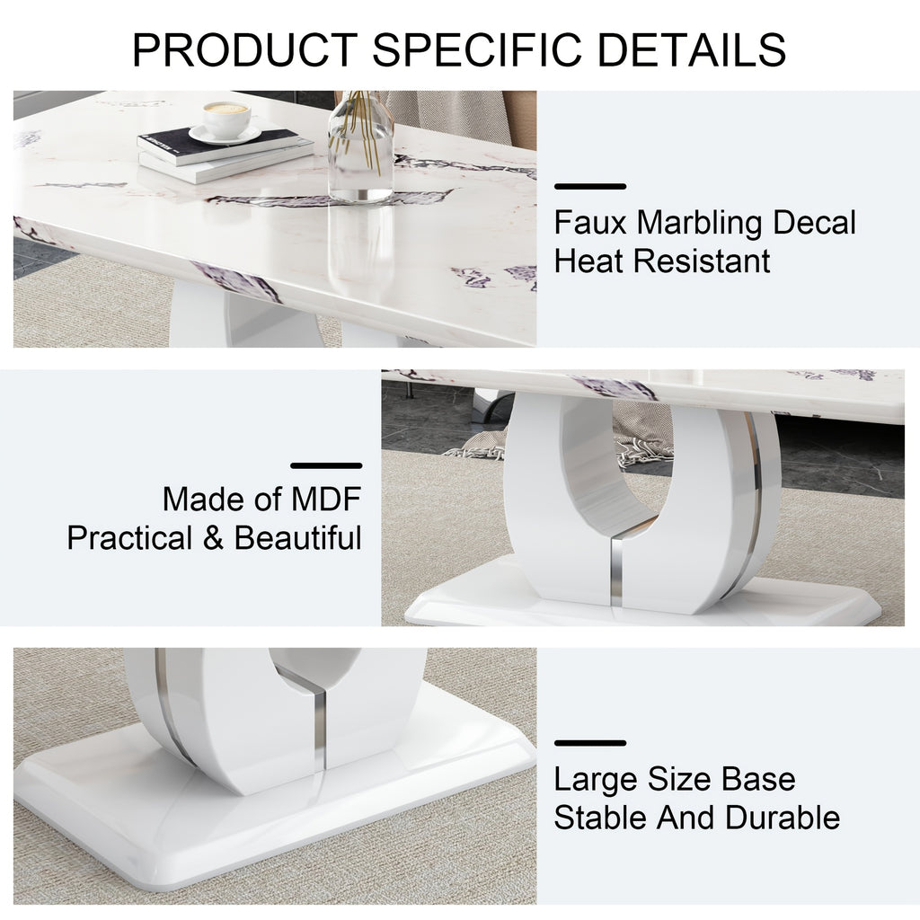 Contemporary Minimalist Rectangular Coffee Table Featuring a White Faux Marble Design, a Spacious And Adaptable Piece for The Living Room, Perfect As a Central Tea Table Or Accent Furniture, Ideal for Various Settings, And Easy to Assemble