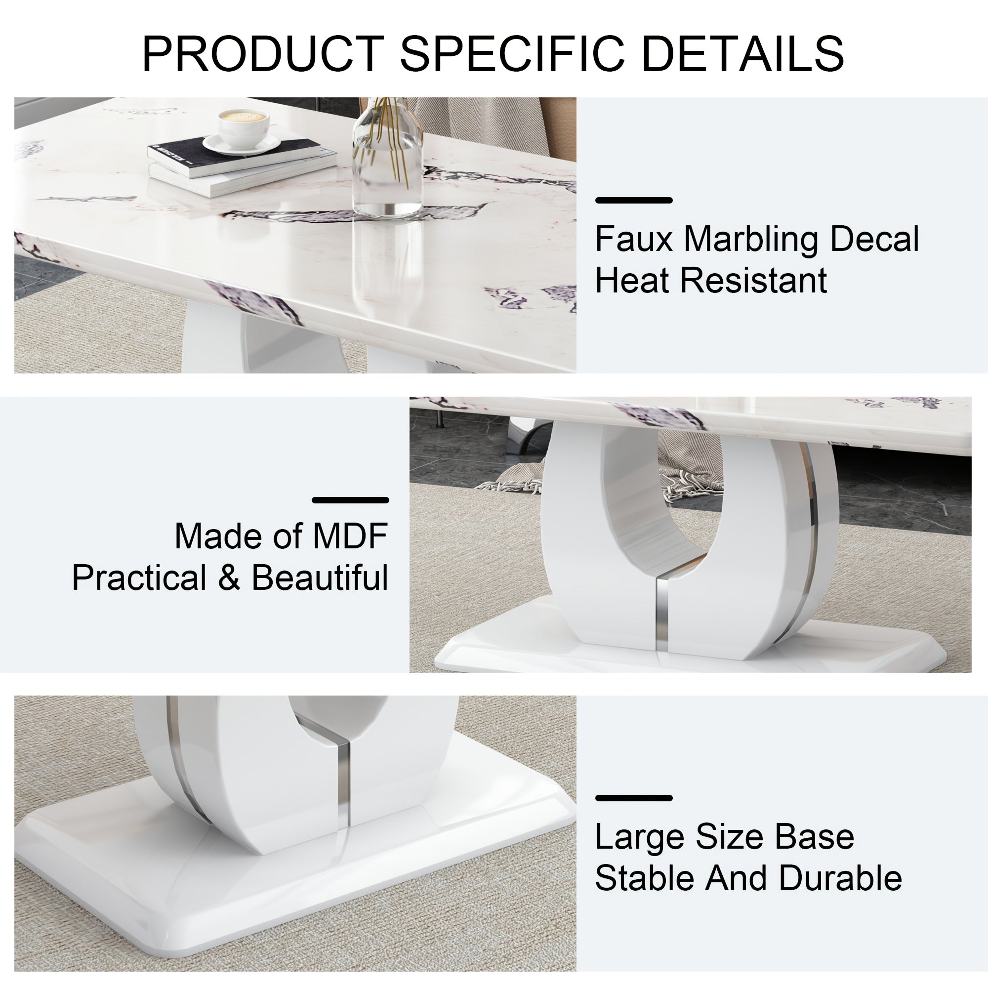 Contemporary Minimalist Rectangular Coffee Table Featuring a White Faux Marble Design, a Spacious And Adaptable Piece for The Living Room, Perfect As a Central Tea Table Or Accent Furniture, Ideal for Various Settings, And Easy to Assemble