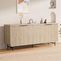 68” Large Modern Oak Carved Edge Cabinet with 4 Doors & Adjustable Shelves - Multi-Functional Storage Suitable for Living Room, Dining Room, Entryway, -Standing Contemporary Sideboard with Panel Doors, Assembly Required ( Wood Tone)