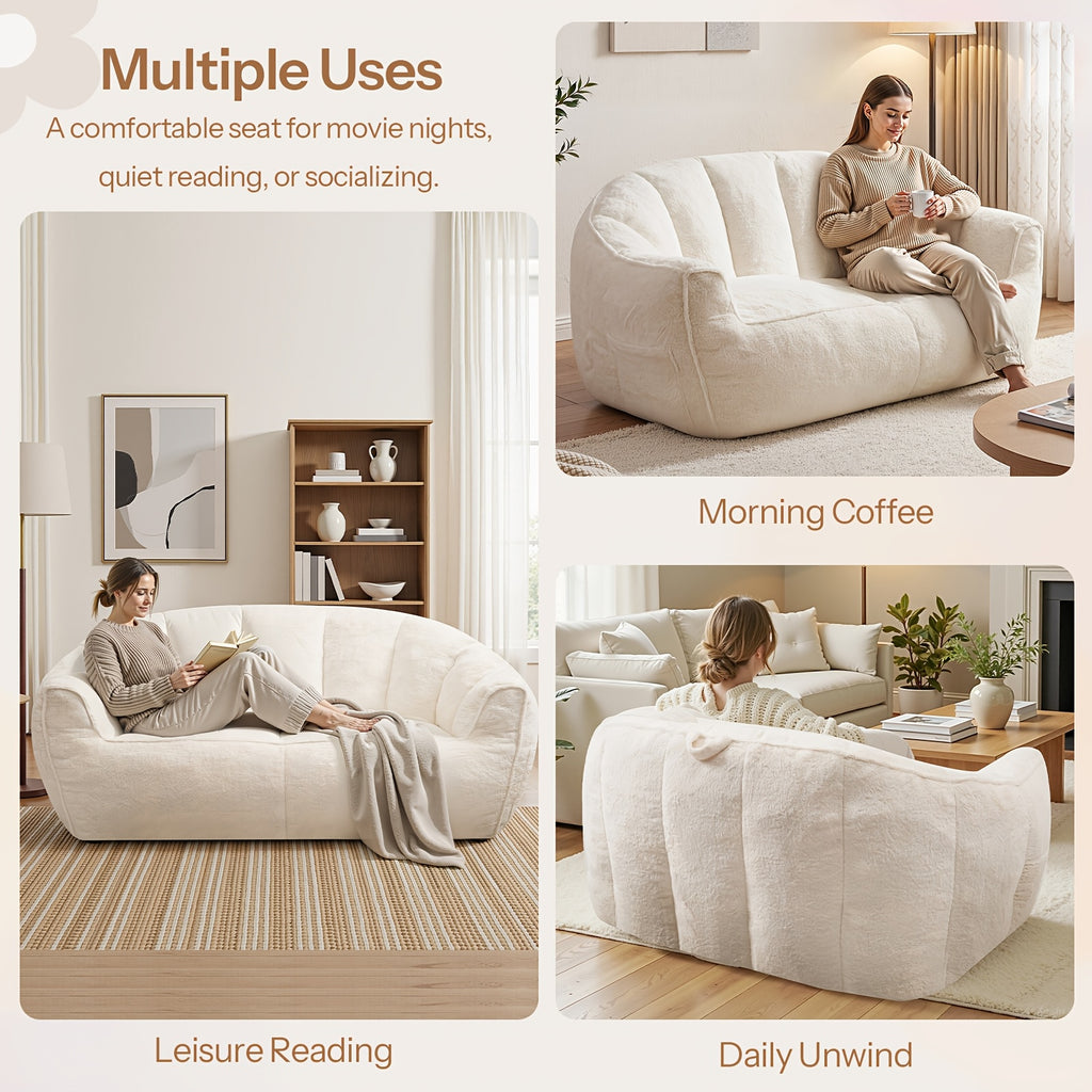 Oversized Plush Faux Fur Bean Bag Chair & Lounger - Large Foam Sofa Suitable for Bed, Couch, Office Chair, No Assembly Required, Shredded Foam, Modern Minimalist, - for -Room Use (White)