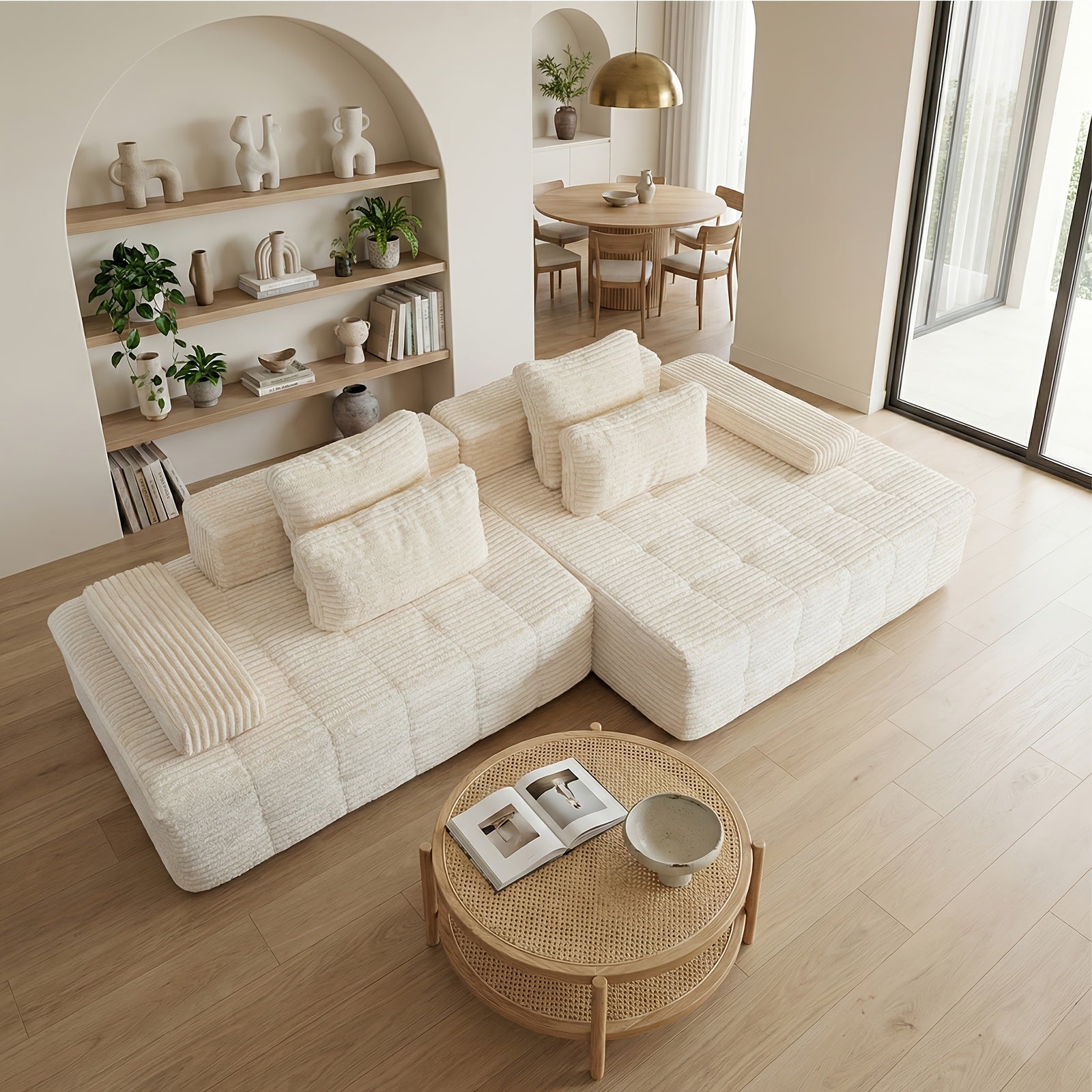 Free Combination Sectional Cloud Sofa Couch with 4 Pillows, Modular Sectional Sofa Bed for Living Room, Corduroy Sofa Couches for Living Room, Apartment, Bedroom. No Assembly Required