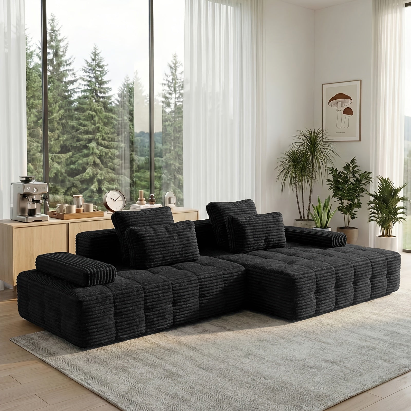 Free Combination Sectional Cloud Sofa Couch with 4 Pillows, Modular Sectional Sofa Bed for Living Room, Corduroy Sofa Couches for Living Room, Apartment, Bedroom. No Assembly Required