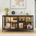 55.1'' W Glass Display Cabinet with Adjustable Lighting, Modern Storage Cabinet with 4 Storage Compartments & 4 Glass Doors, Stylish Design, for Living Room And Dining Room