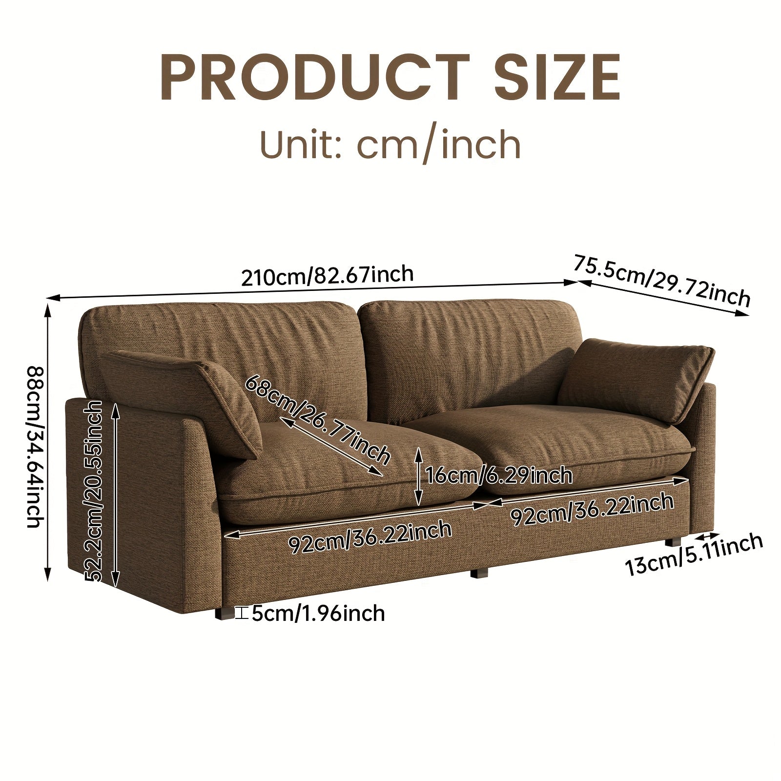 Modern Loveseat Sofa 2-Seater Couch for Living Room - Dark Brown Upholstered Sofa with Deep Seats & 2 Throw Pillows | Comfortable Small Couch for Bedroom, Apartment | Easy Assembly Required