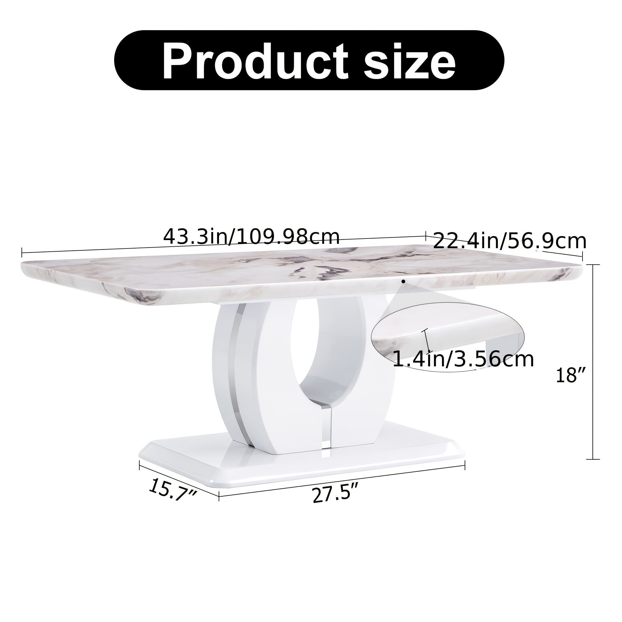 Contemporary Minimalist Rectangular Coffee Table Featuring a White Faux Marble Design, a Spacious And Adaptable Piece for The Living Room, Perfect As a Central Tea Table Or Accent Furniture, Ideal for Various Settings, And Easy to Assemble