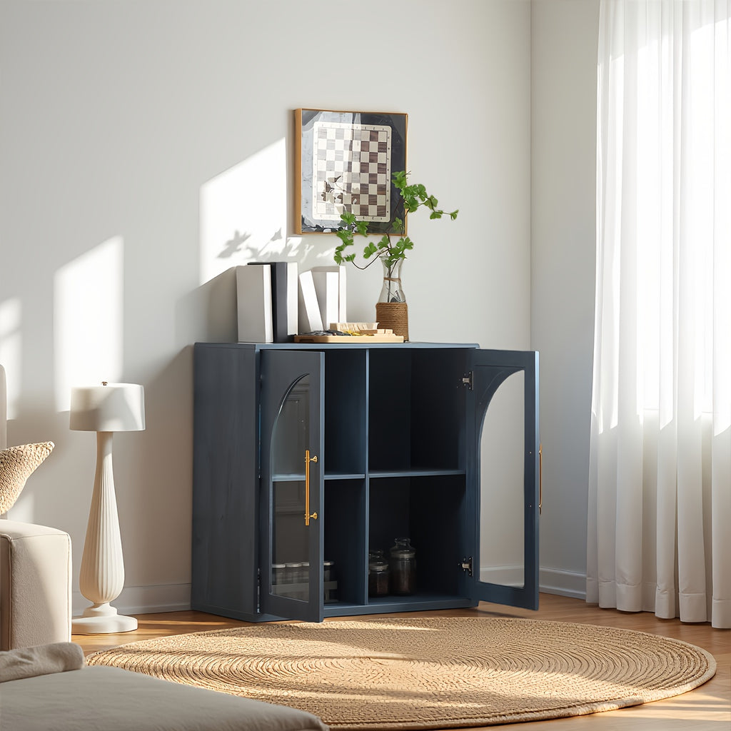 Modern Natural Buffet Sideboard with Arched Glass Doors & Adjustable Shelves - Wide -Standing Storage Cabinet Suitable for Living Room, Kitchen, Dining Room, \u002FParticle Board, Low Profile, Ample Closed Storage Space