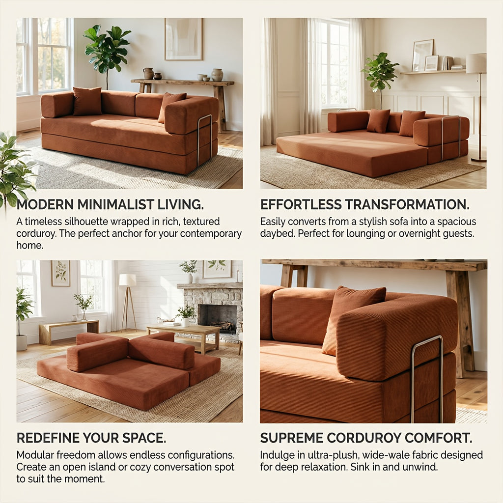 Convertible Modern Comfortable Cloud Couch - Modular Sofa with Cushion Pillows, Boneless Couch for Living Room, Living Room Furniture Set, Soft Deeply Cushions, Ready-to-Assemble, Memory Foam Filling, Modular Sofa Set, Thanksgiving Gift
