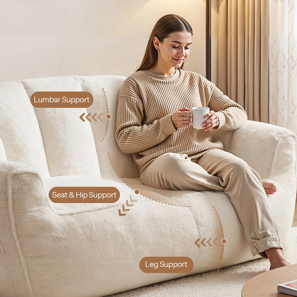 Oversized Plush Faux Fur Bean Bag Chair & Lounger - Large Foam Sofa Suitable for Bed, Couch, Office Chair, No Assembly Required, Shredded Foam, Modern Minimalist, - for -Room Use (White)