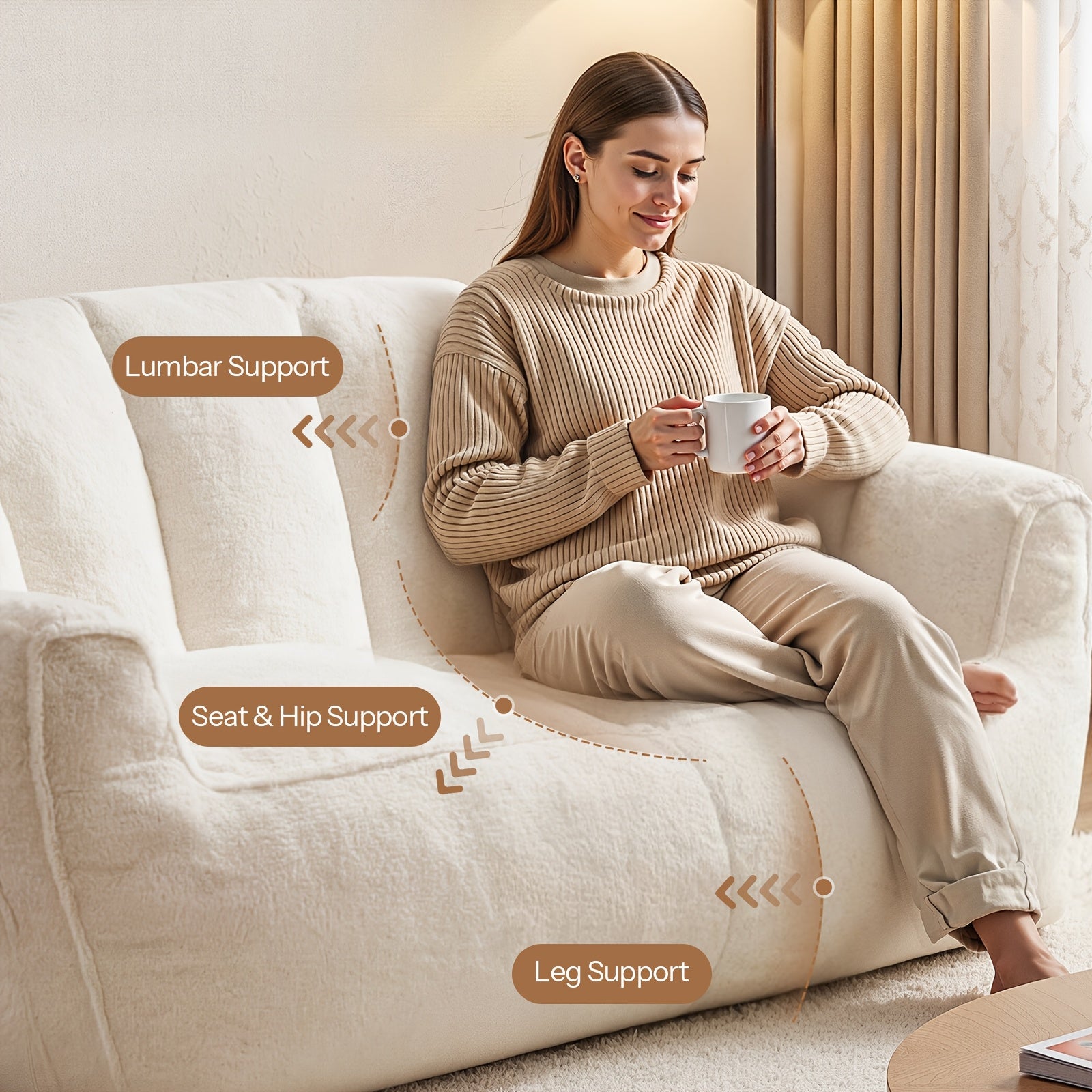 Oversized Plush Faux Fur Bean Bag Chair & Lounger - Large Foam Sofa Suitable for Bed, Couch, Office Chair, No Assembly Required, Shredded Foam, Modern Minimalist, - for -Room Use (White)