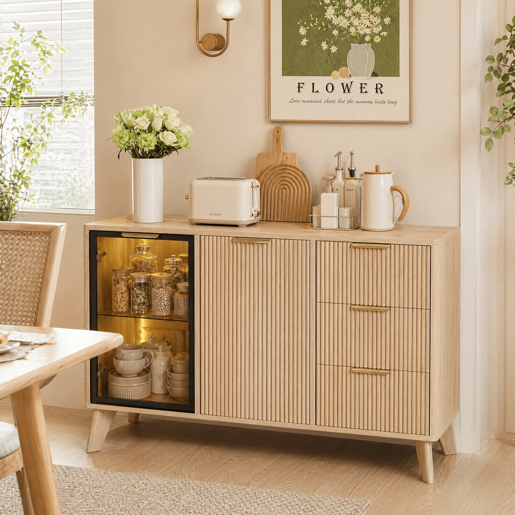 Siducal 47'' Buffet Cabinet With Glass Doors And Drawers, Large Storage Kitchen Coffee Bar Cabinet