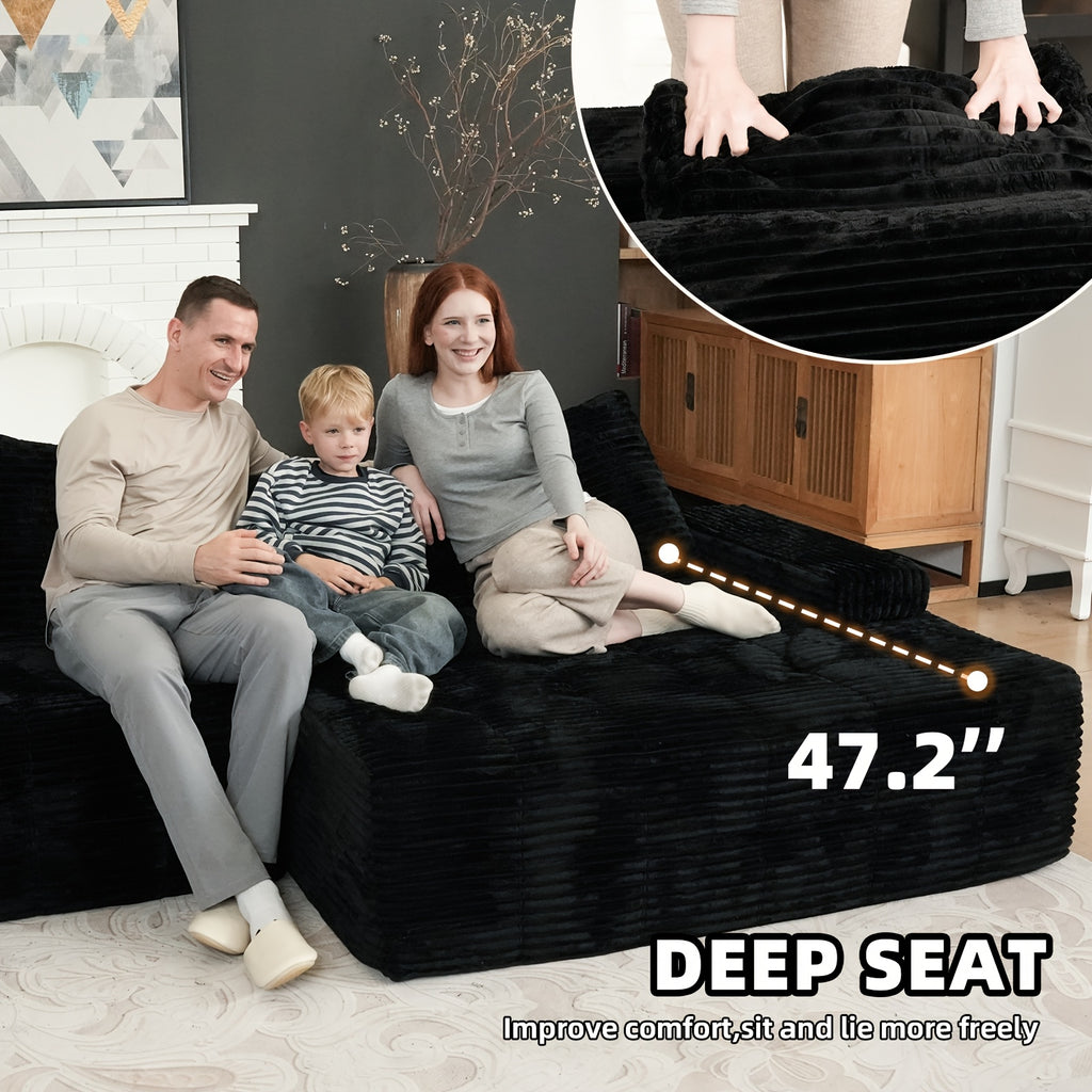 Free Combination Sectional Cloud Sofa Couch with 4 Pillows, Modular Sectional Sofa Bed for Living Room, Corduroy Sofa Couches for Living Room, Apartment, Bedroom. No Assembly Required